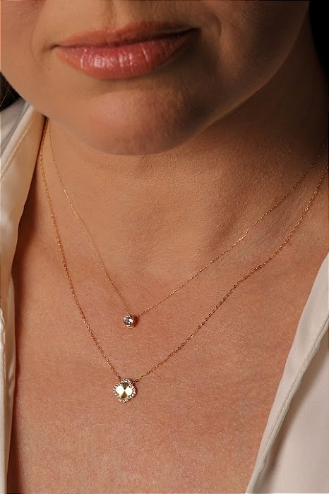 GARGANTILHA BALÃOZINHO PONTO DE LUZ ZIRCÔNIA 4MM COM 45CM OURO 18K.