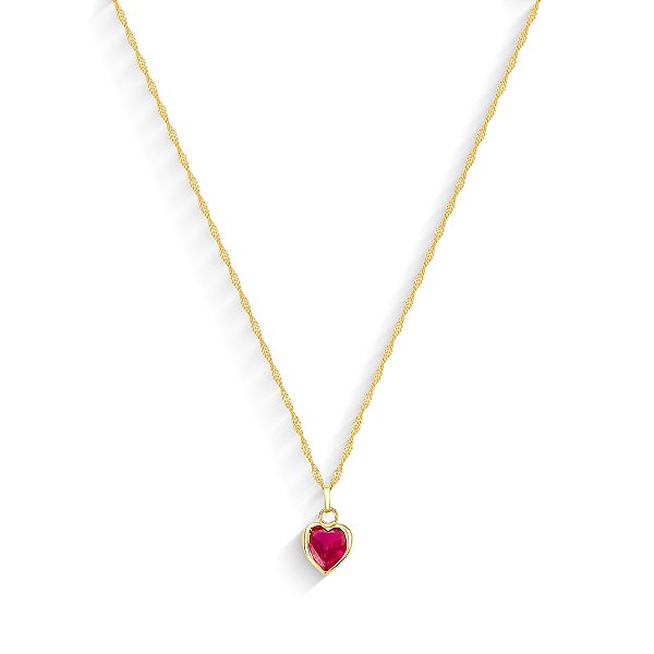 GARGANTILHA CORAÇÃO DE ZIRCÔNIA 45CM OURO 18K.