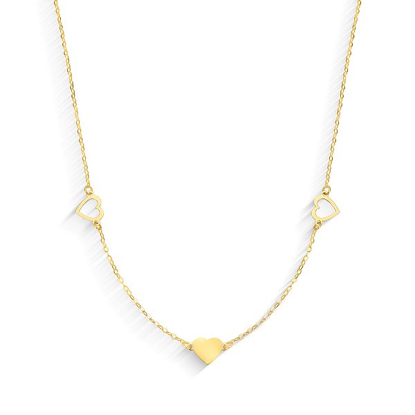 GARGANTILHA BALÃOZINHO TRÊS CORAÇÕES 45CM OURO 18K.