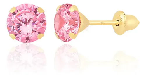BRINCO INFANTIL CÁLICE ZIRCÔNIA ROSA 4MM OURO 18K.