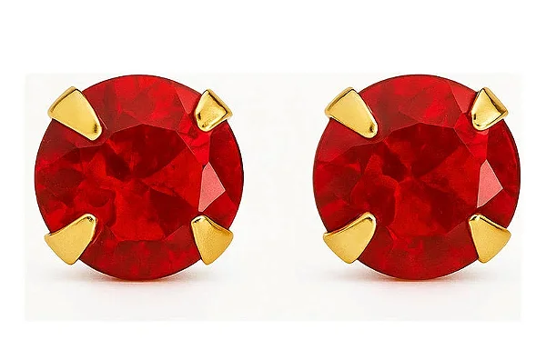 BRINCO INFANTIL ZIRCÔNIA VERMELHA 4MM OURO 18K.