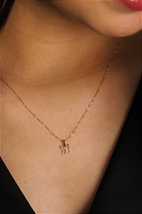 GARGANTILHA BORBOLETA VAZADA 45CM OURO 18K.