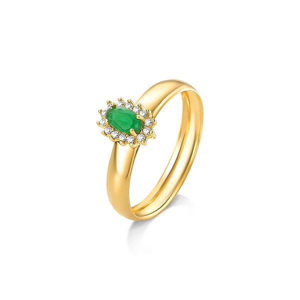 ANEL ZIRCÔNIA OVAL VERDE/BRANCA OURO 18K. OBS. NÚMEROS DISPONIVEÍS ATÉ 24.