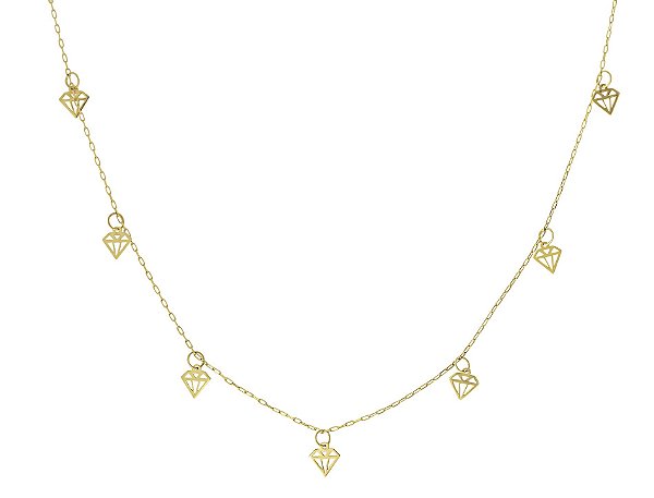 GARGANTILHA CARTIER PINGENTE FORMA DIAMANTE VAZADOS 45CM OURO 18K.