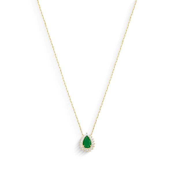 Gargantilha Cartier Gota Zircônia Verde e Branca 45cm Ouro 18k.