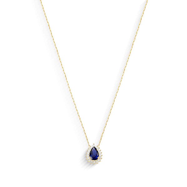 Gargantilha Cartier Gota Zircônia Azul /Branca 45cm Ouro 18k.