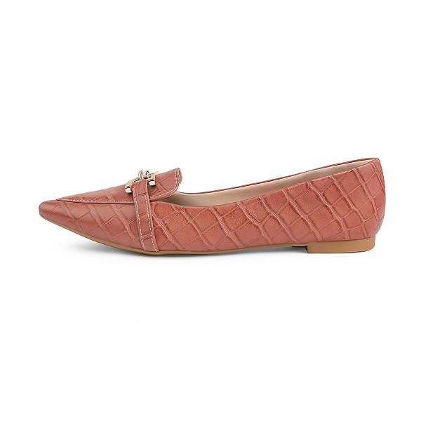 Mocassim Sapatilha Bico Fino Feminina Fivela Napa Croco