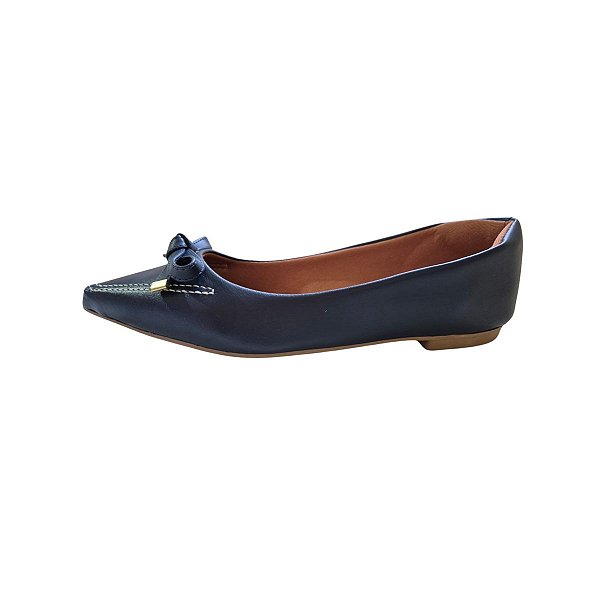 Sapatilha Feminina Napa Casual Bico Fino Laço Azul