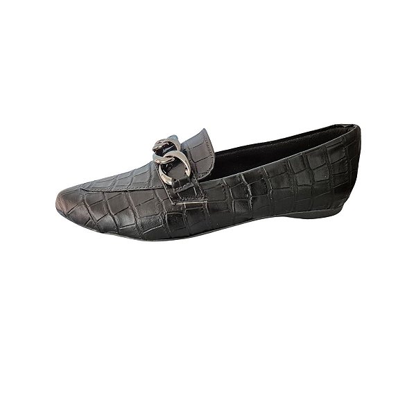 Mocassim Sapatilha Feminino Napa Croco Fivela Casual