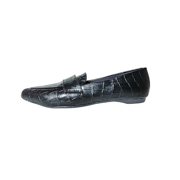 Sapatilha Mocassim Feminina Bico Fino Napa Croco Confort