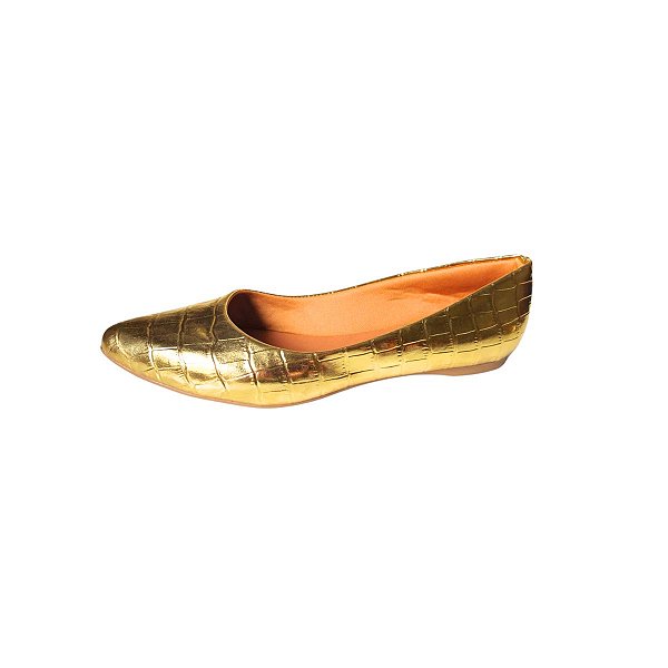 Sapatilha Feminina Metalizada Croco Dourado Confort