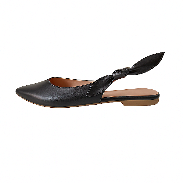 Sapatilha Feminina Chanel Preto Laço Calcanhar Aberto Confort