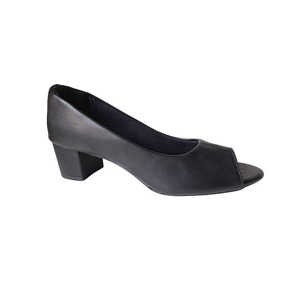 Sapato Feminino Peep Toe Sandália Salto Bloco Napa Confort
