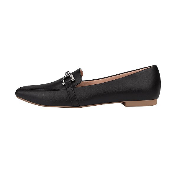 Mocassim Sapatilha Bico Quadrado com Fivela Preto Feminina