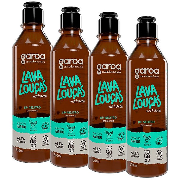 Lava Louças Natural Garoa 600ml - Combo 4 Unidades