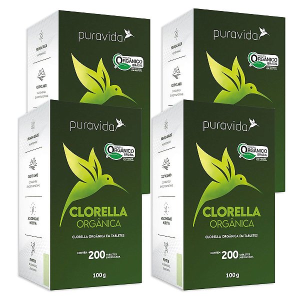 Clorella Puravida 200 Tabletes 500mg (Combo 4 Unidades) (FRETE GRÁTIS)