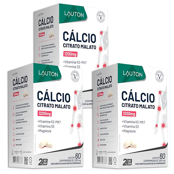 Cálcio Citrato Malato 1200mg 60 Comp. Lauton - 3 Unidades (FRETE GRÁTIS)