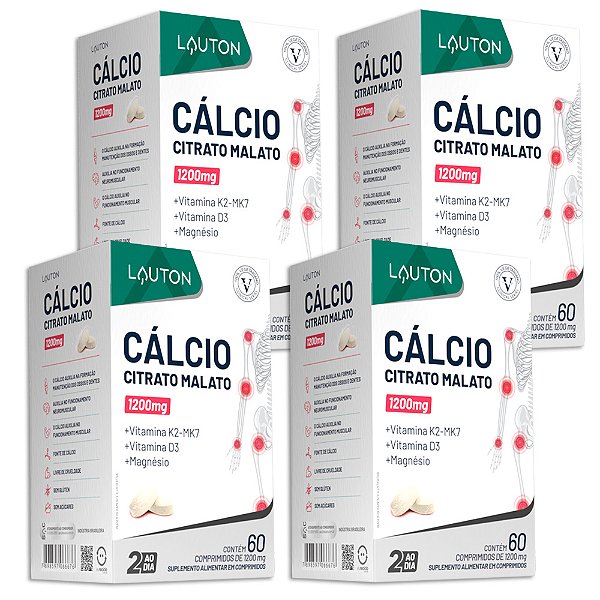Cálcio Citrato Malato 1200mg 60 Comp. Lauton - 4 Unidades (FRETE GRÁTIS)