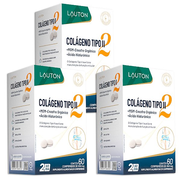 Colágeno Tipo 2 + MSM + Ácido Hialurônico 60 Cp. Lauton 3 Un (FRETE GRÁTIS)