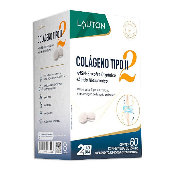 Colágeno Tipo 2 + MSM + Ácido Hialurônico 60 Comp. - Lauton