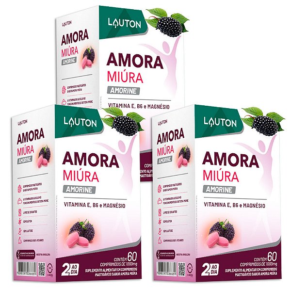 Amora Miúra Amorine 60 comprimidos mastigáveis Lauton - 3 Un. (FRETE GRÁTIS)