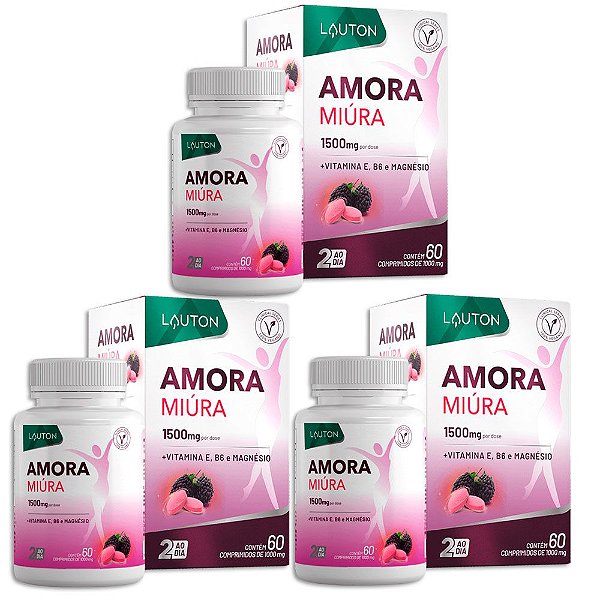 Amora Miura Lauton 1500mg 60 Comp Vit. E B6 Magnesio - 3 Un. (FRETE GRÁTIS)