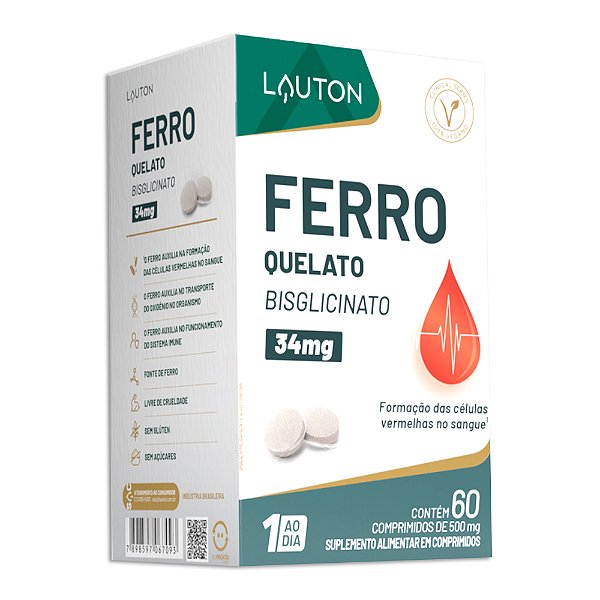 Ferro Quelato Bisglicinato 34mg 60 Comprimidos - Lauton