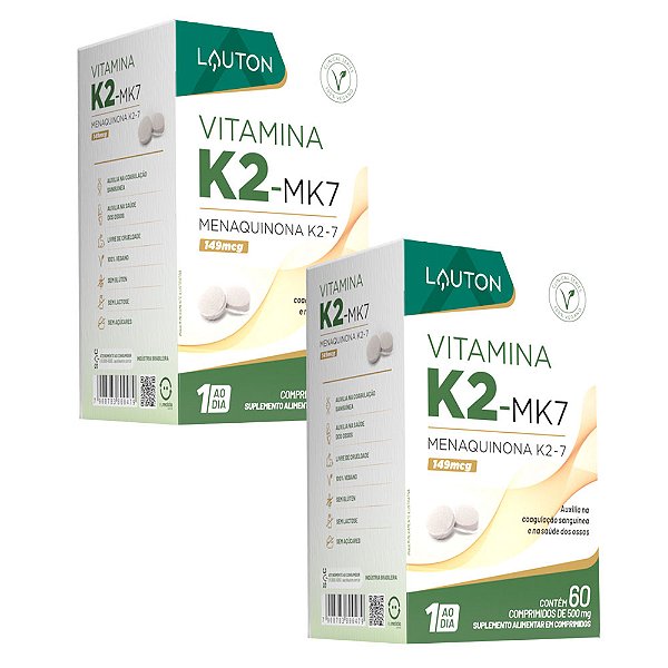 Vitamina K2 (MK-7) 60 comprimidos Lauton - 2 Unid. (FRETE GRÁTIS)