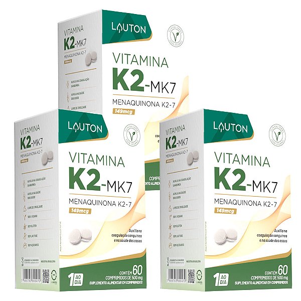 Vitamina K2 (MK-7) 60 comprimidos Lauton - 3 Unid. (FRETE GRÁTIS)