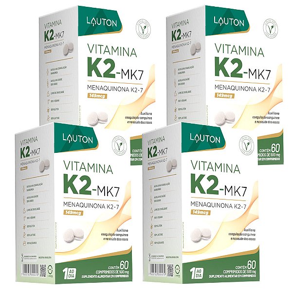 Vitamina K2 (MK-7) 60 comprimidos Lauton - 4 Unid. (FRETE GRÁTIS)