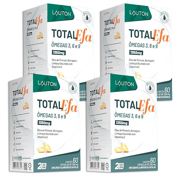 Total Efa Ômegas 3, 6 e 9 60 Cápsulas Lauton - 4 Unid. (FRETE GRÁTIS)