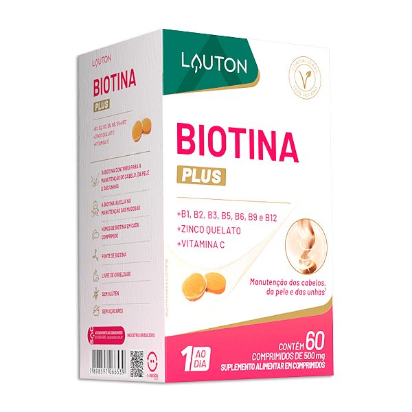 Biotina Plus 45mcg 60 Cp Lauton - Força Para Cabelos e Unhas