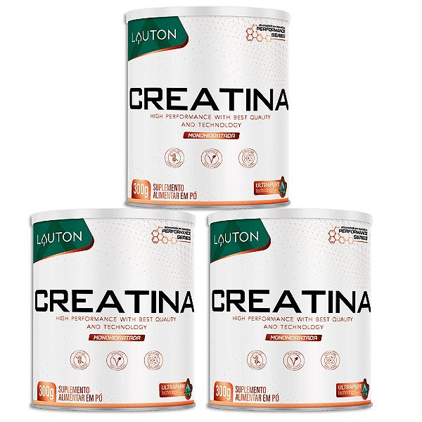 Creatina Monohidratada 300g Lauton 100% Pureza - 3 Unidades (FRETE GRÁTIS)