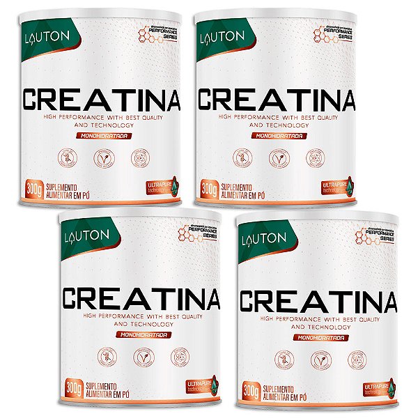 Creatina Monohidratada 300g Lauton 100% Pureza - 4 Unidades (FRETE GRÁTIS)