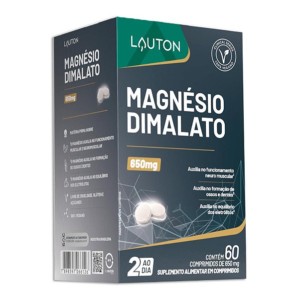 Magnésio Dimalato Lauton 60 Comp. - Vitalidade e Disposição