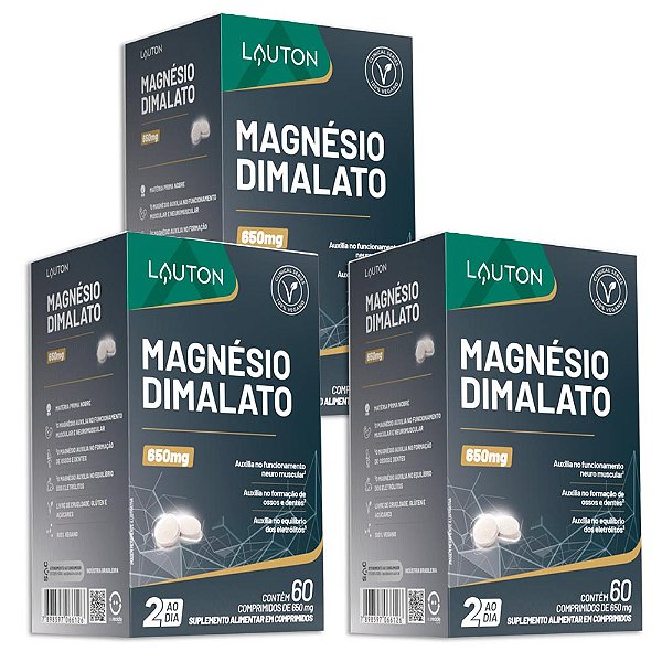 Magnésio Dimalato Lauton 60 Comprimidos - 3 Unidades (FRETE GRÁTIS)