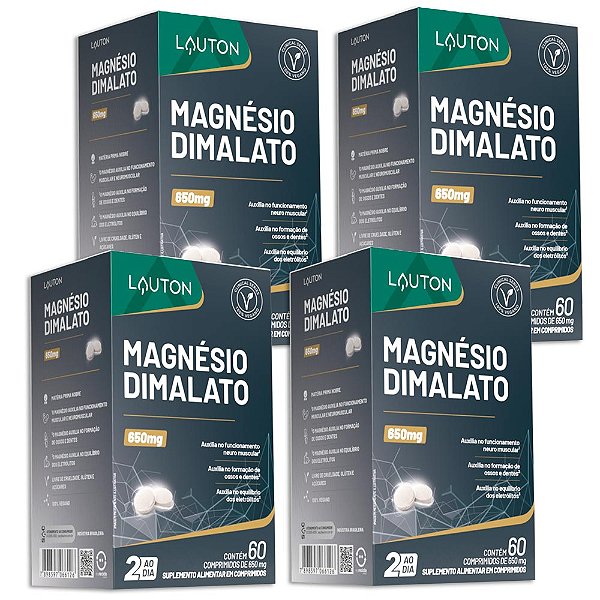 Magnésio Dimalato Lauton 60 Comprimidos - 4 Unidades (FRETE GRÁTIS)
