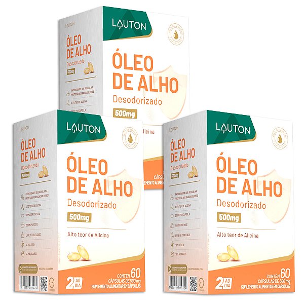 Óleo de Alho Desodorizado 500mg 60caps Lauton Nutrition - 3 Unidades