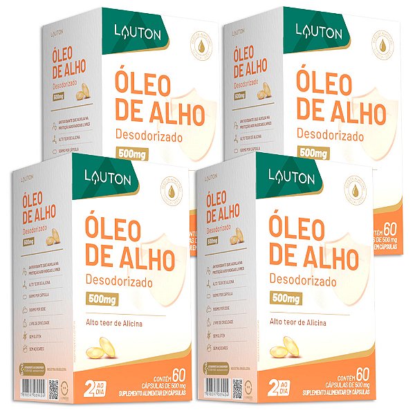 Óleo de Alho Desodorizado 500mg 60caps Lauton Nutrition - 4 Unidades