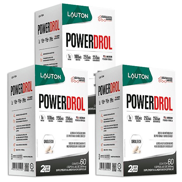 Suplemento Powerdrol Pré-Treino Natural 60 Cp. Lauton - 3 Un