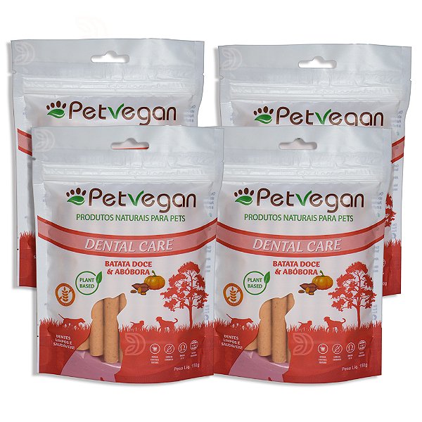 Kit com 4 unidades Dental Care PetVegan Batata Doce e Abóbora – 150g cada