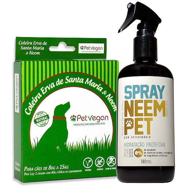 Kit Neem Pet Proteção Coleira e Spray Cães de 8kg a 15kg