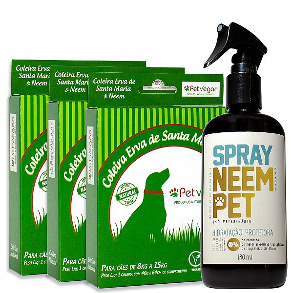 Kit Neem Pet Proteção 3 Coleira e Spray Cães de 8kg a 15kg (FRETE GRÁTIS)