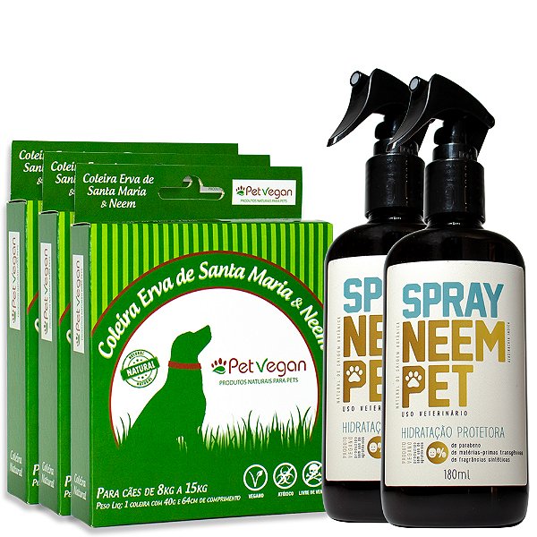 Kit Neem Pet Proteção 3 Coleira e 2 Spray Cães de 8kg a 15kg (FRETE GRÁTIS)
