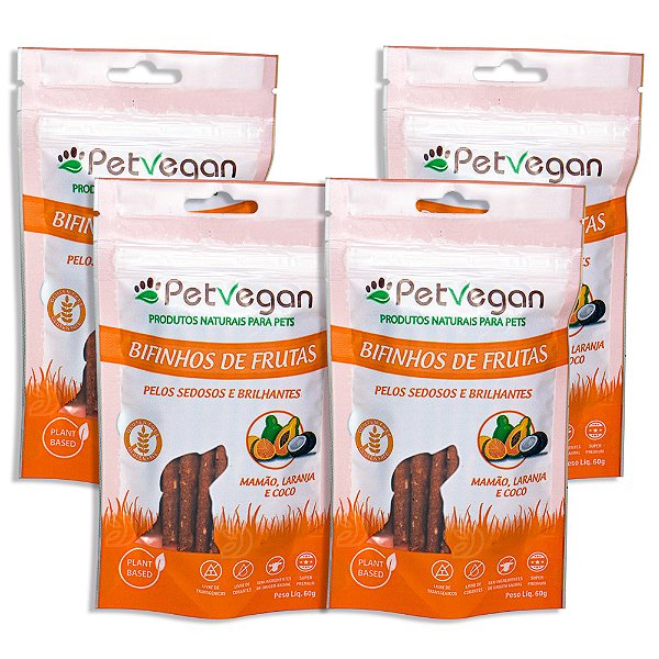 Bifinho PetVegan Frutas 60g |100% Vegano Sem Glúten - 4 Un