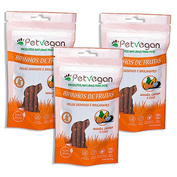 Bifinho PetVegan Frutas 60g |100% Vegano Sem Glúten - 3 Un