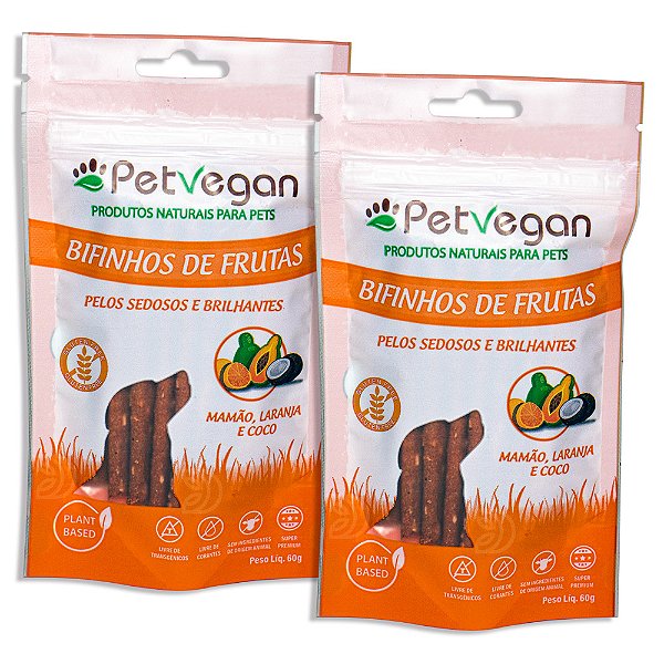 Bifinho PetVegan Frutas 60g |100% Vegano Sem Glúten - 2 Un