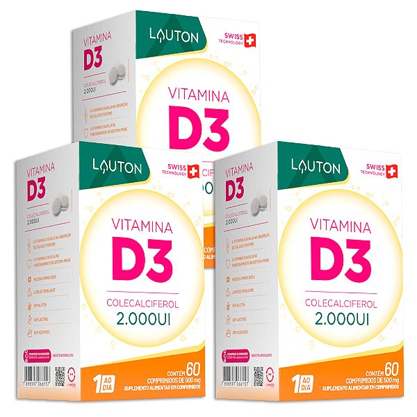 Vitamina D3 2000UI 60 Comprimidos Lauton - 3 Unidades