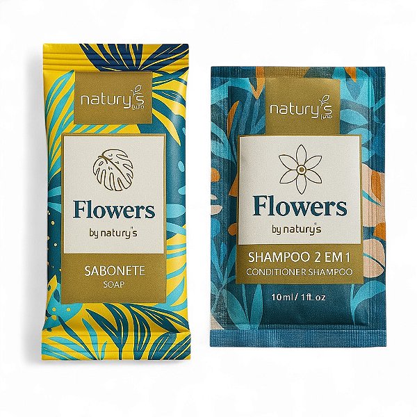 Kit 100 Sabonetes 10g + Shampoo 2 em 1 10ml Flowers Natury’s Luxo – para Hotéis, Pousadas e Spas