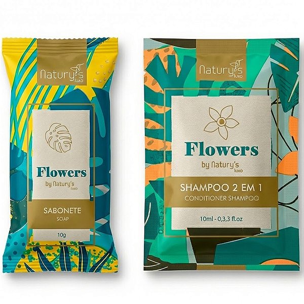 100 Kits Sabonetes 10g + Shampoo 2 em 1 10ml Flowers Natury’s Luxo – para Hotéis, Pousadas e Spas